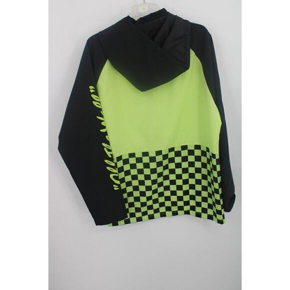 VANS MENS XL OFF THE WALL ANORAK WATER REISTANT HOODED CHECKEROARD JACKET NEON - Picture 6 of 9